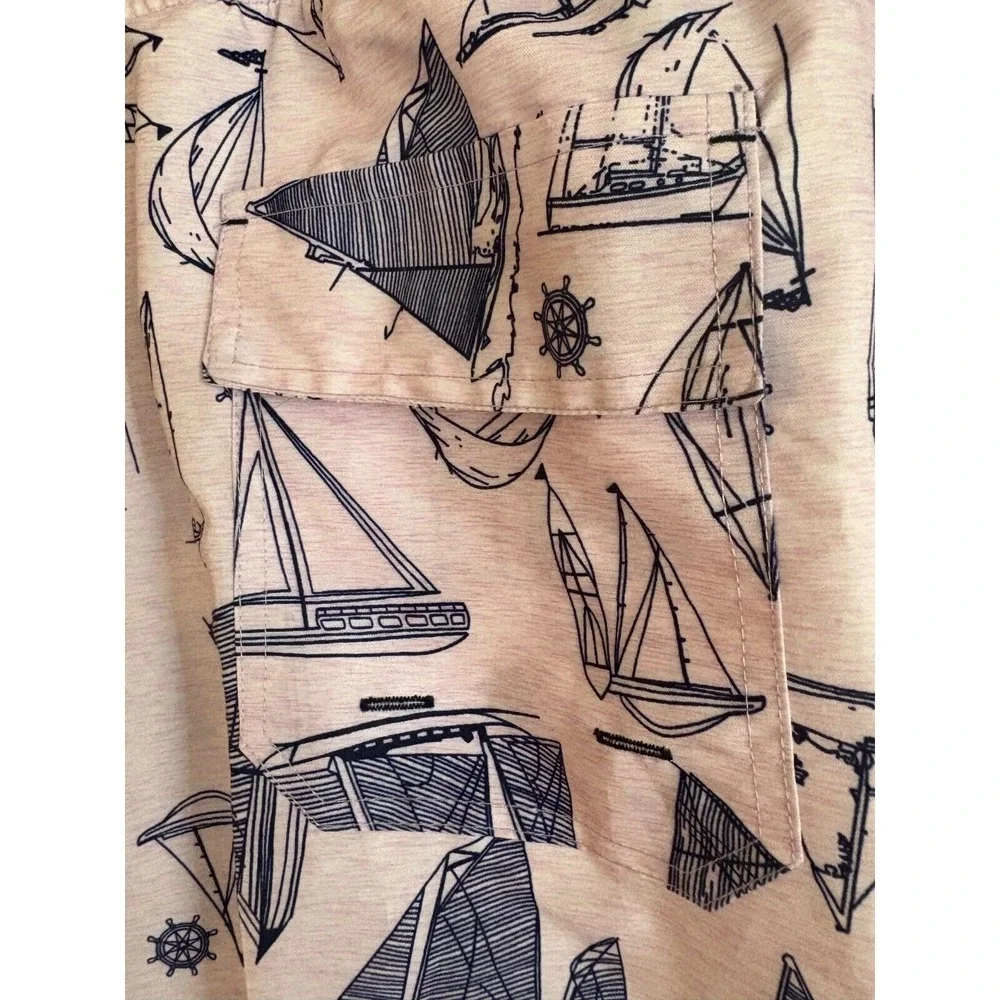 EUC US Polo Assn Pink Sailboat Print Lined‎ Swim Trunks Shorts Men's Sz 4XL